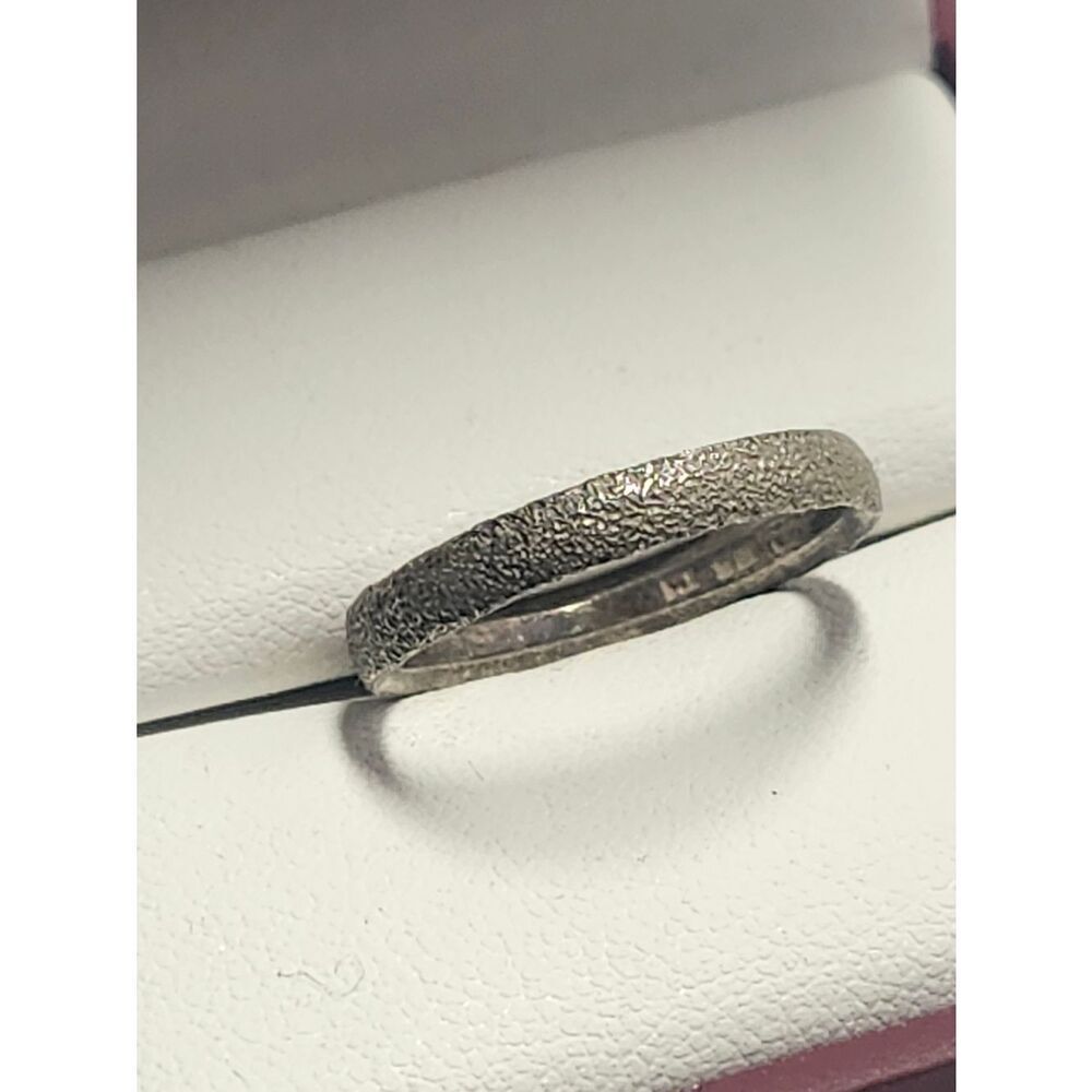 Textured Silver Plated Band Ring - Minimalist Stackable Size 8